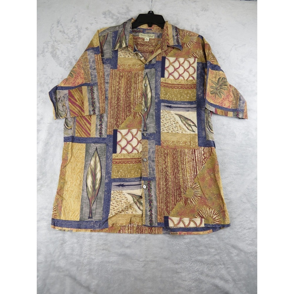 Tori Richard Mens Hawaiian Shirt L Patchwork Tropical Cotton Multicolor